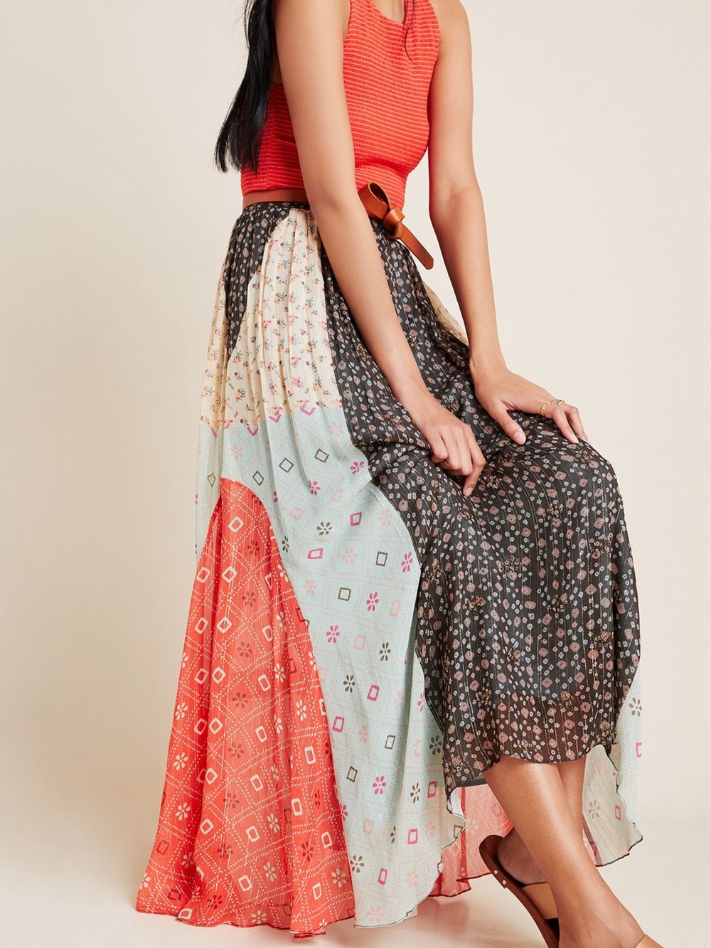 Anthropologie Verb Pallavi Singhee Margot Metallic Pleated Skirt